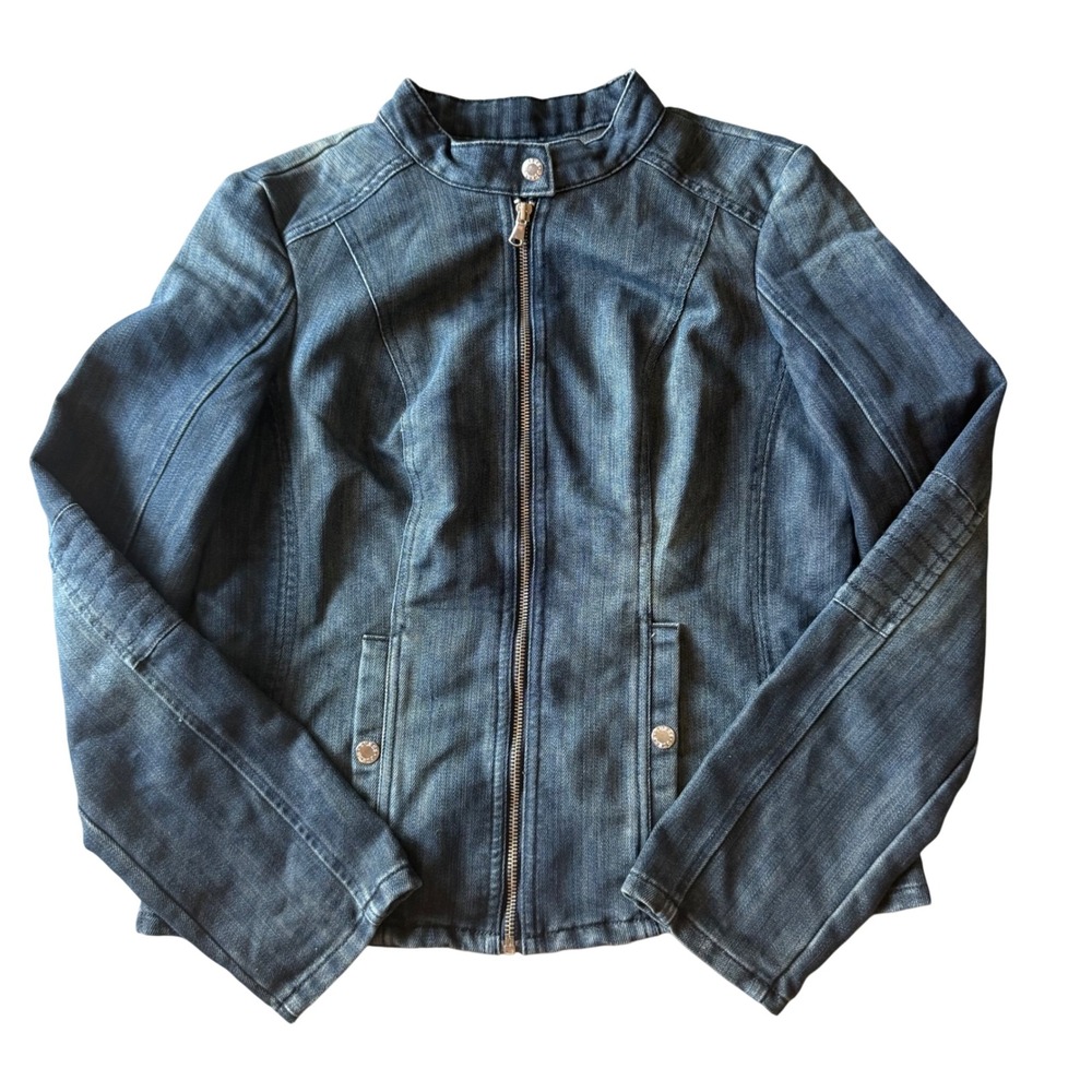 NWT Guess Y2K Inspired Denim Jacket Women's Large Zip Front Utility Blue Western